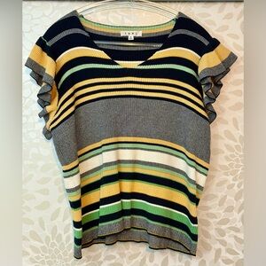 THML Anthropologie Women’s S Blue Yellow Green Striped Flutter Sleeve Sweater